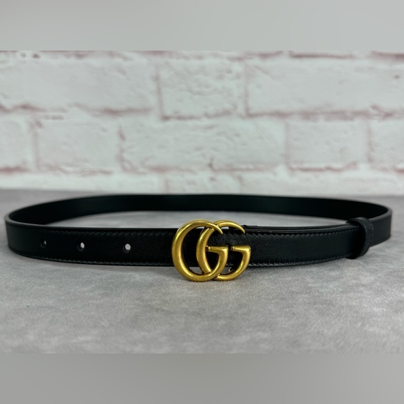 Gucci Accessories - Authentic Gucci Black Leather Slim GG Marmont Belt 409417 75/30